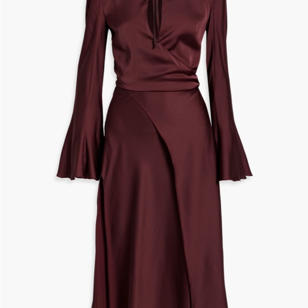Acne Burgundy Long Sleeve Satin Dress